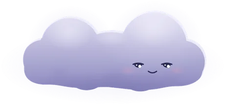 Billow, a big soft lavender cloud with sleepy half-closed eyes and a small smile.